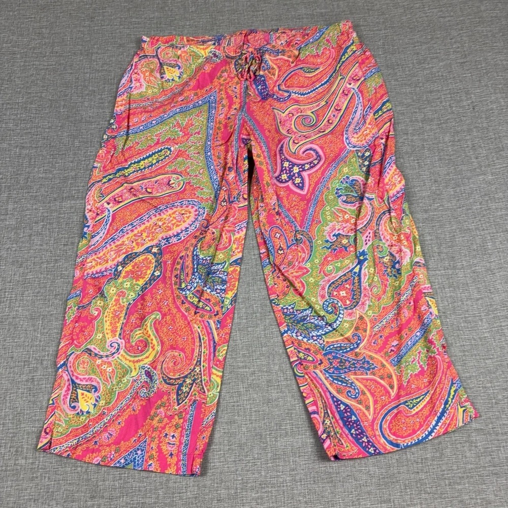 Lauren Ralph Lauren Paisley Capri Pants Womens Medium Elastic Waist